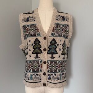 Northern Isles Vintage 100% Wool Hand Embroidered Sweater Vest Size SCottagecore